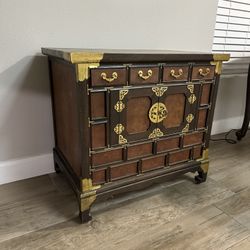 Korean Tansu Mahogany Burl Chest / Nightstand / Side Table