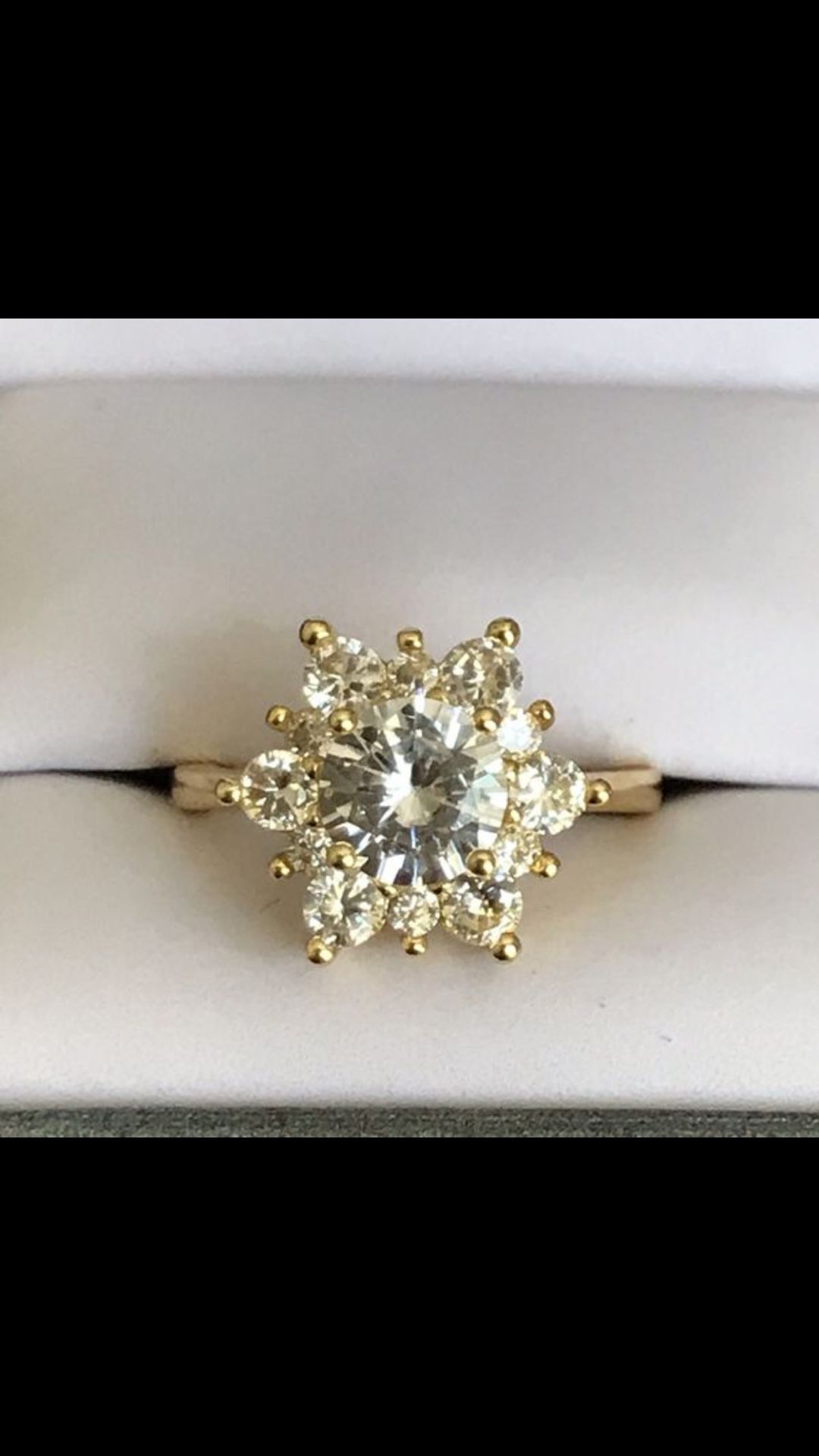 Gold plated white topaz snowflake ring women’s jewelry accessory sz 6