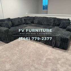 Brand New! Corduroy Oversized Sectional With Pullout Bed! 