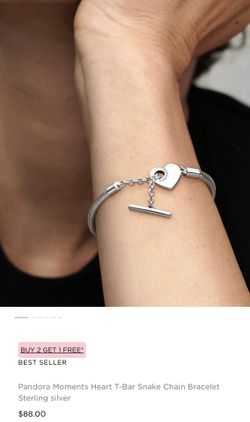 Pandora Moments Heart T-Bar Snake Chain Bracelet