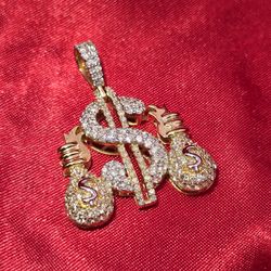 10k Yellow Gold Diamond Money Dollar Pendant 1.64 ctw 