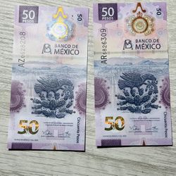 2022 Mexico 50 Pesos  Bank Note Polymer