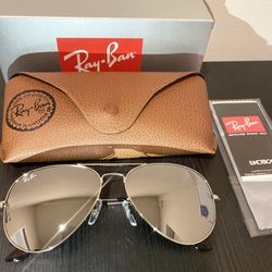 Ray Ban Silver Mirror Flash real glass lenses Aviator Pilot style Unisex Large size 62mm w/Accessories Like New