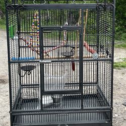 Like New 5’x2.5’ Large Bird Cage And Accessories 