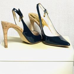 Michael Kors Stiletto High heels MK Slingback Patent Leather Navy Blue Women’s  7.5 Vintage women’s branded high end shoes