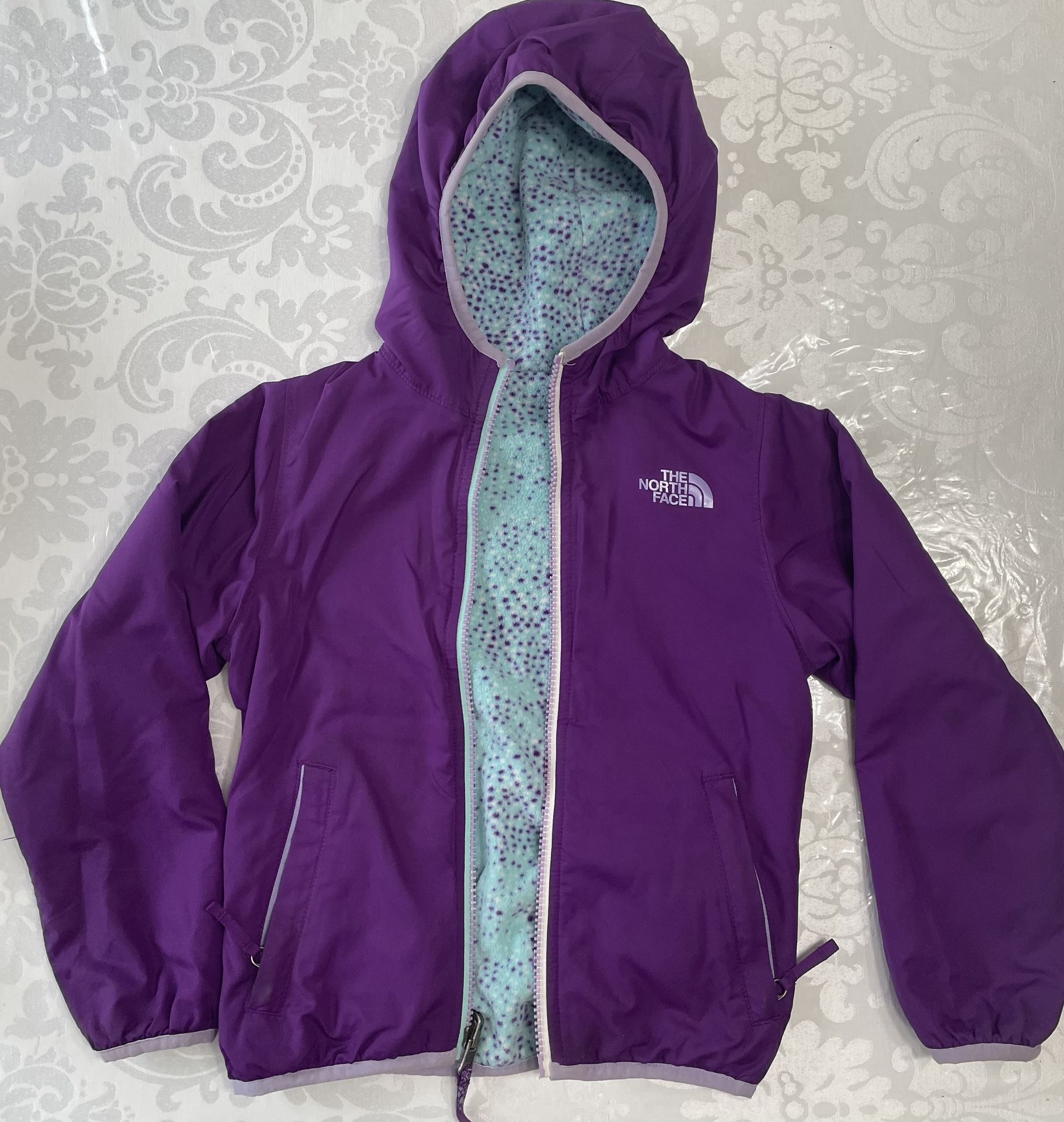 North Face Girls 2 Sided Jacket With Hoodie Size 5