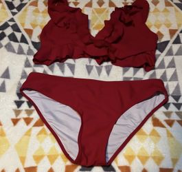 Red Ruffle Two-Piece Bikini Set L
