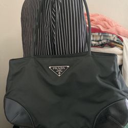 Gorgeous Vintage Medium Shoulder Black Bag  Nylon and Leather Made in Italy   In Great Used Condition 