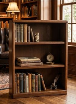 Vintage Thornwood Solid Oak & Veneer Bookcase – Sturdy adjustable 3-Shelf Book Shelf