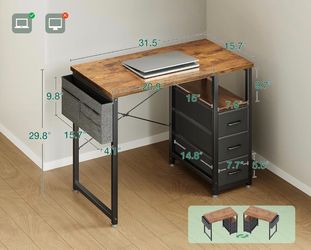 AODK 32-Inch Computer Desk With 3 Drawers – Vintage Brown