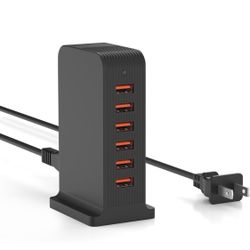  VPSUN USB Charger 6 Port 50W Multi USB Tower Charging Station for Multiple Devices iPhone 15/14/14 Pro/14 Pro Max/13 Pro/13 Pro Max/Android/Samsung/T