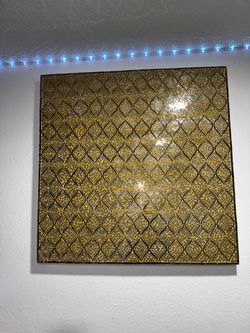 Large Gold Mosaic Wall Art – Heavy Wooden Frame 31” x 31”
