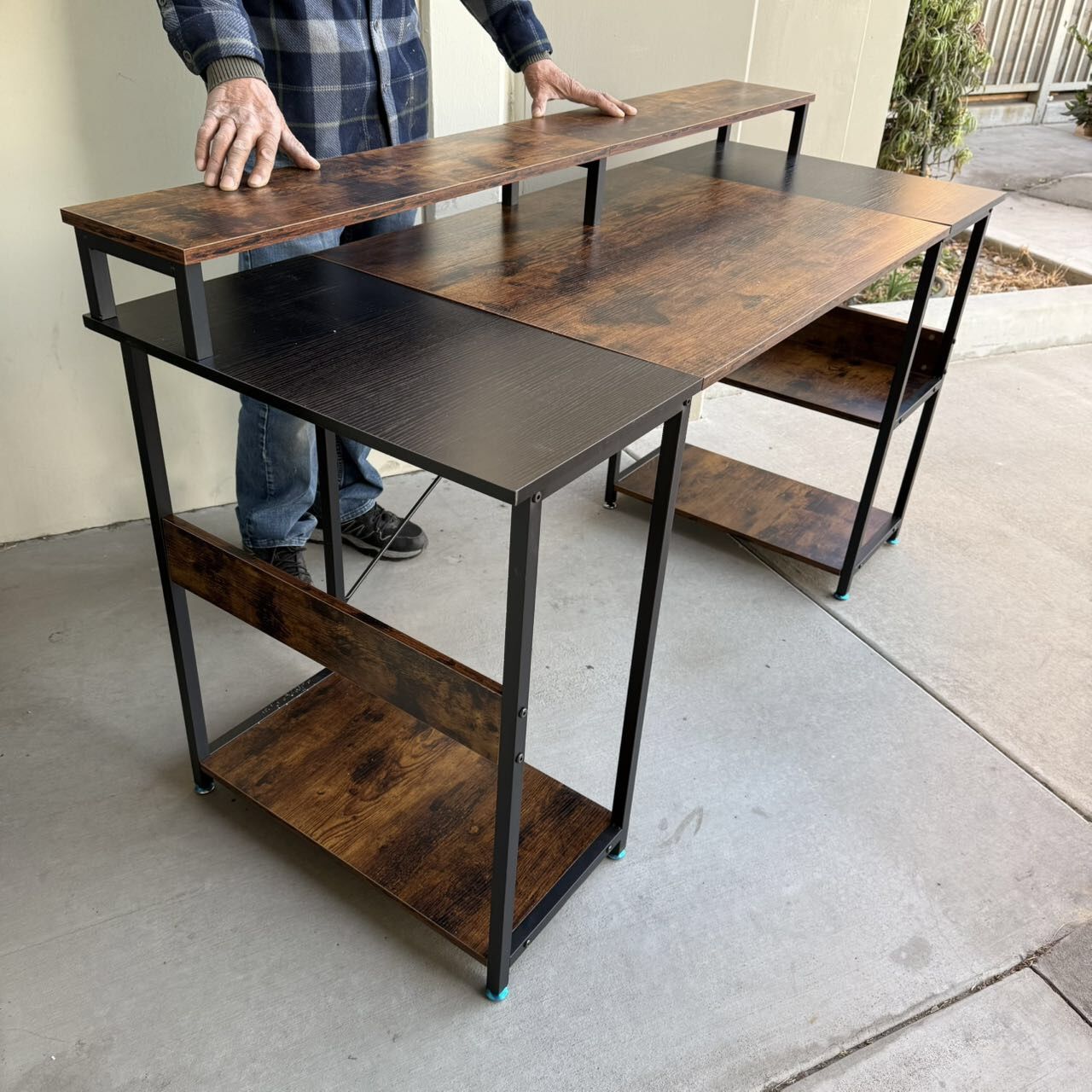 New In Box 59x24x36 Inch Tall Office Computer Desk Table With Tower Stand And Side Shelf Black And Rustic Brown Furniture 