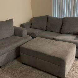 Grey Set With Ottoman One Couch One Love Seat 
