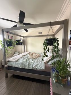 Queen bed set -  bed frame, side table, and mirrored dresser