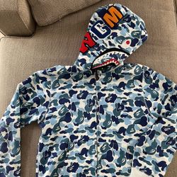 Mens Blue Bape Hoodie Size Large