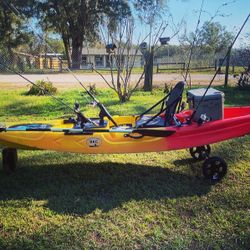 One Adult (with Trolling Motor) And  3 Kids Kayaks 
