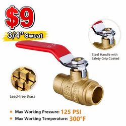 3/4" Solder Ball Valve - Lead Free Full Port