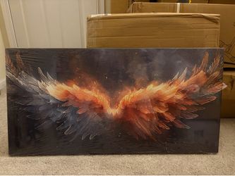 Large Angel Wings Canvas Wall Art – Modern Abstract Fire Wings Canvas Print (20”x40”)