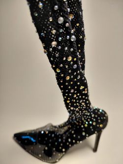 NEWBELLA Bling Stocking Stiletto, Black size  7.5