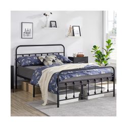 Iron Platform Bed Frame with High Headboard and Footboard