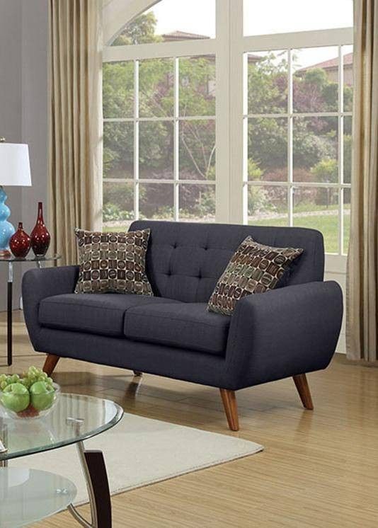 Brand New 60" Ash Black Or Teal Linen Fabric Midcentury Modern Loveseat