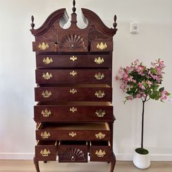Beautiful wooden vintage Dresser Chest drawers , Vintage dresser  Materials: Mahogany, Brass Thomasville Chippendale Style Mahogany Bonnet- Top Highbo
