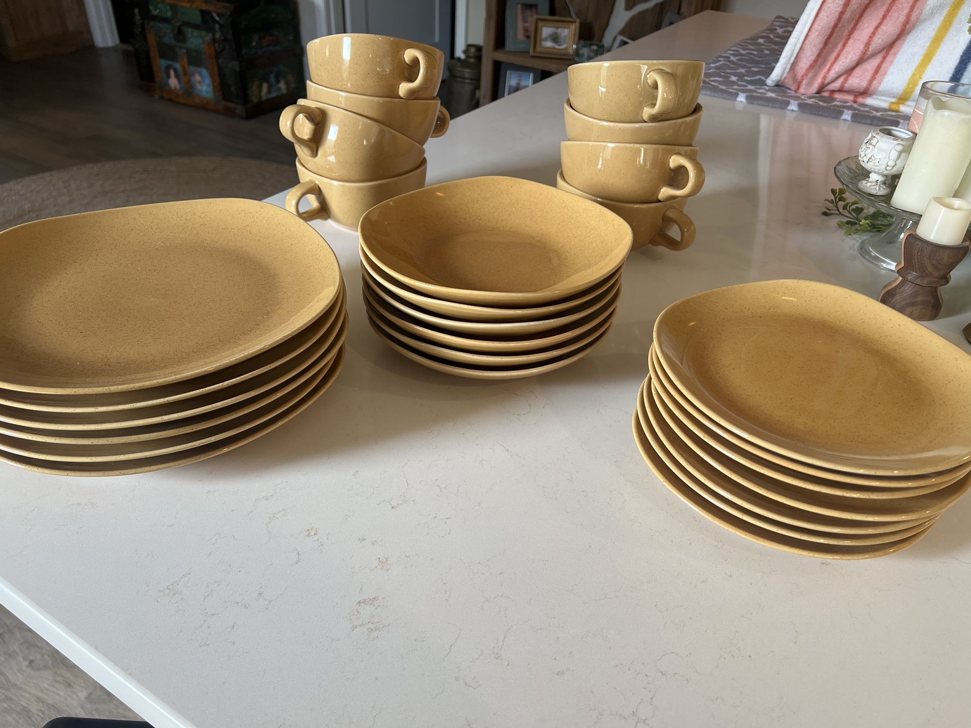 27 piece Furio Home Thailand dinnerware set mustard yellow