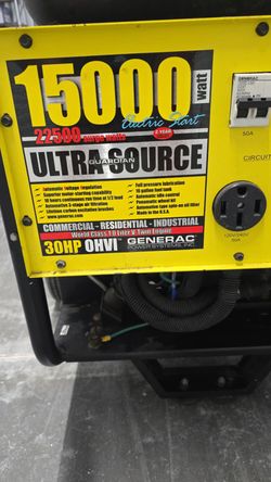 Generac Guardian Ultra Source 15,000W Generator – 22,500 Surge – Needs Battery/Untested