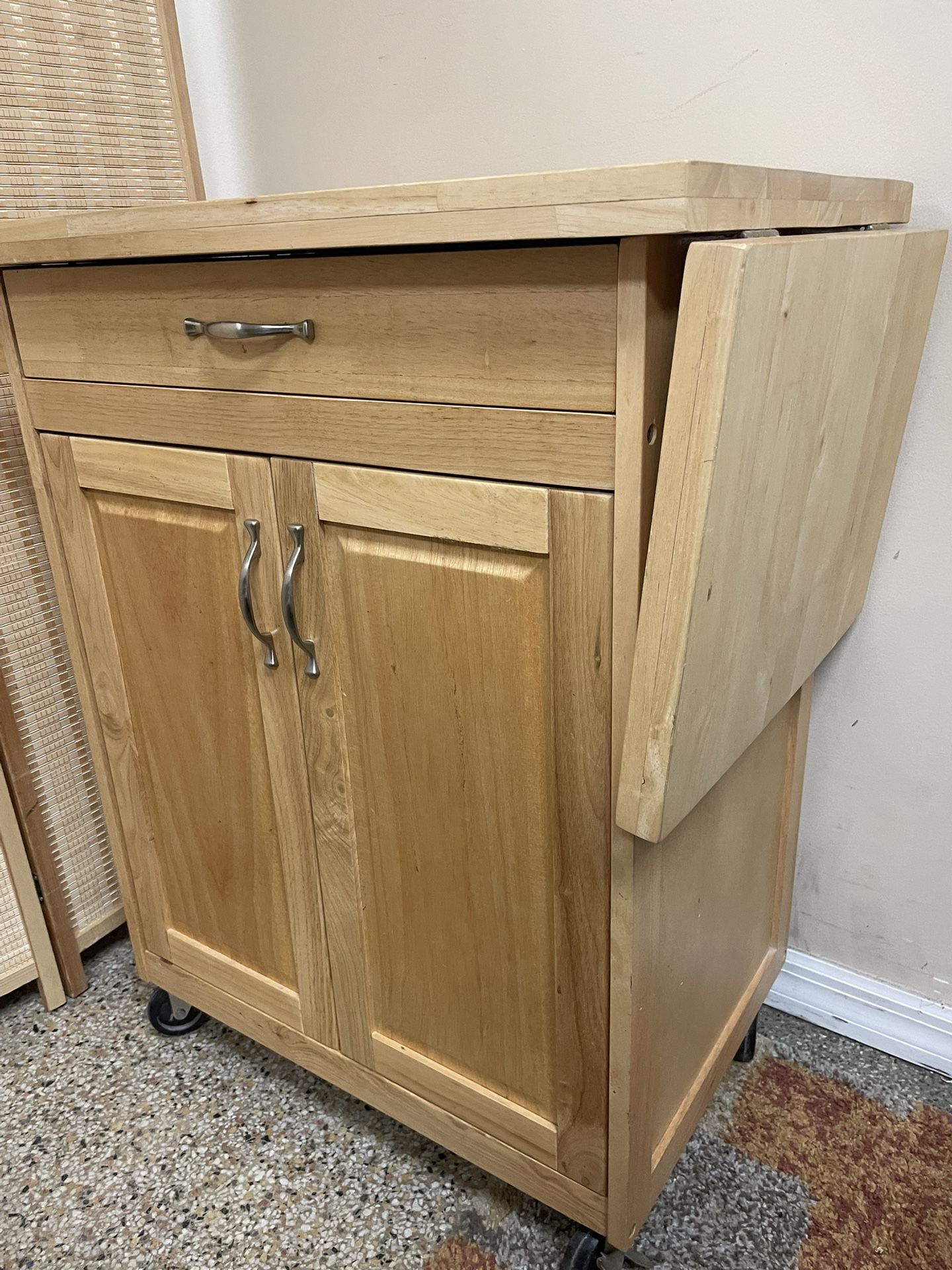 Rolling Kitchen island bar cutting board Top Stand w/ Drawer’s