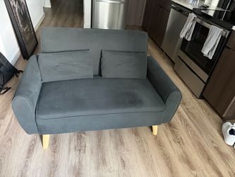 Gray Fabric Loveseat with Wood Legs