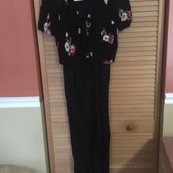 Black jumpsuit w floral short jacket size s/m