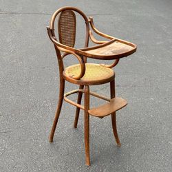 Antique Collectible Thonet Bentwood Caned Seat And Backrest High Chair With Latches
