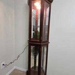 Cherry Curio Cabinet With Glass Shelves And Light