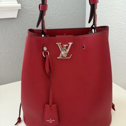 Authentic Louis Vuitton Red Bucket Lockme Bag