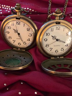 Set of Two (2) intricately engraved vintage brass UK pocket watches