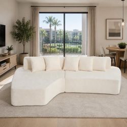 Deep seat Cloud Modular Sectional Sofa L-shape with Chaise , Couch, 3 Seat Sofa with 5 Pillows - ivory L-28