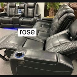 Electric Black Reclining Sofa & Loveseat Set With Adjustable Headrest🤩 Brand New 💥 2pc Modern Living Room Set ✅ Financing Options ☀️
