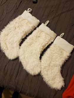 New Set of 3 large fluffy fuzzy soft furry ivory velvet stockings