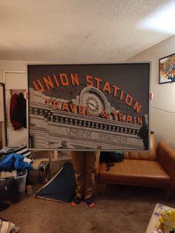 42.5" Tall X 55.5" Wide Union Station Framed Lithograph On Masonite