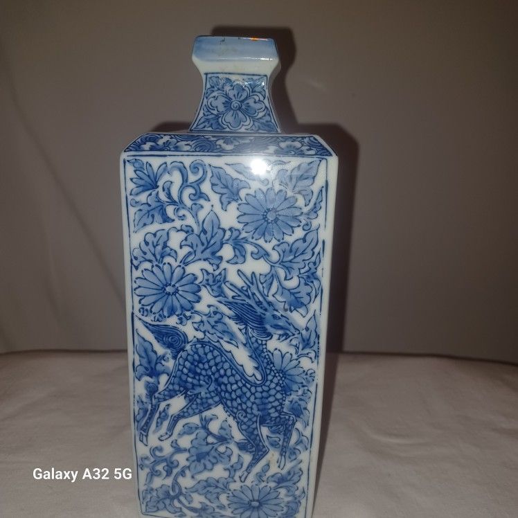 Square Asian Bird Paradise Vase Muilty Color 9"h Signed.