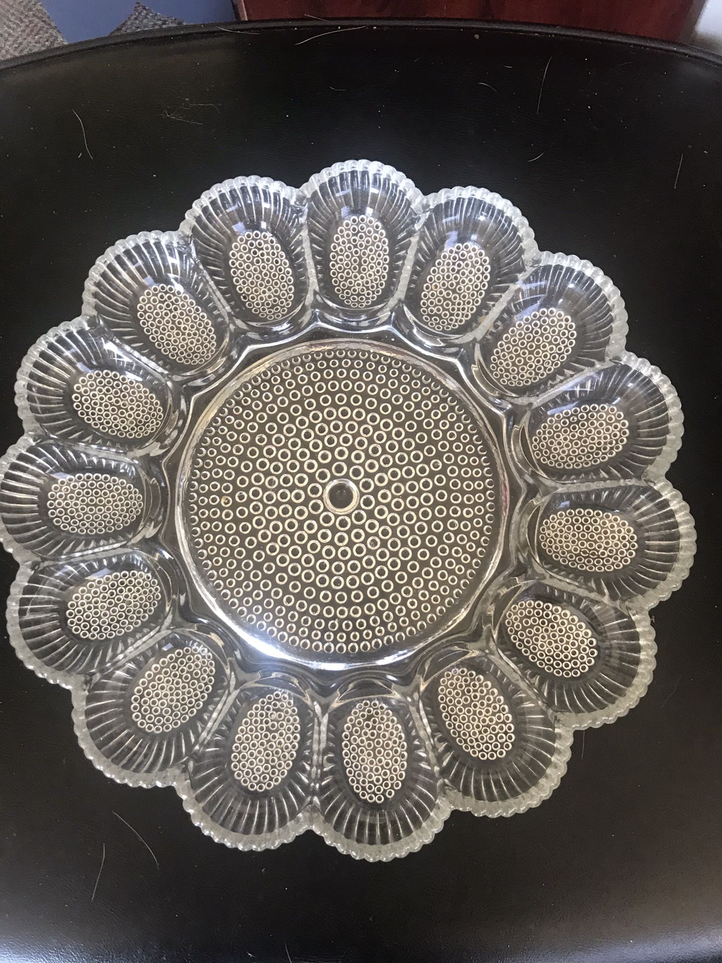 Vintage deviled egg platter clear glass tray