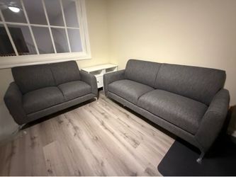 Aki Home Grey Fabric Sofa Set - 3 Seater & Loveseat - Great Condition