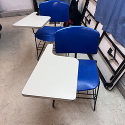 2  Kids Desks And Chairs Attached 