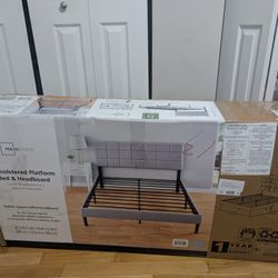 Mainstays Upholstered Platform Bed & Headboard. Queen Size.