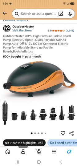 OutdoorMaster Dolphin 20PSI High Pressure Electric SUP Air Pump