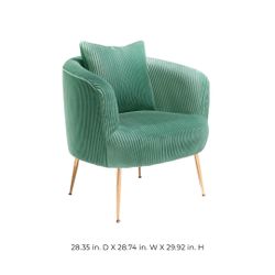 Green Velvet Modern Barrel Chair With Gold Metal Legs