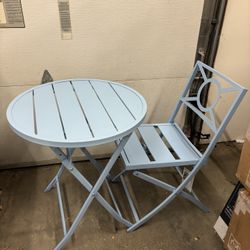 New 24” Outdoor Metal Folding Slat Patio Bistro Table and Dining Chair