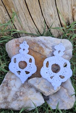 Crochet Earrings, White Boho Style Earrings 