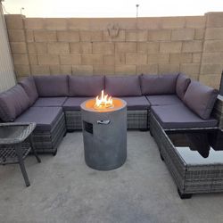 Patio Sectional Sofa Set With Fire Pit 